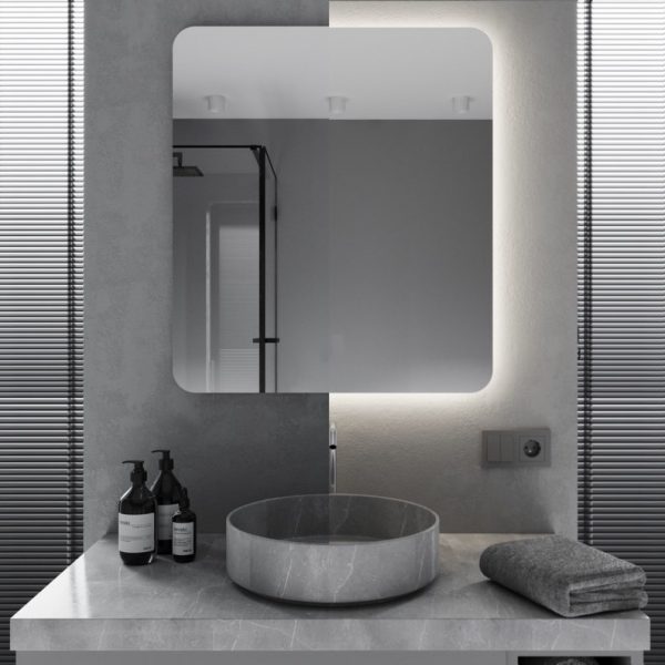 Frameless Rectangular LED Mirror – Backlit Rounded Corner Bathroom & Bedroom Mirror - Image 4