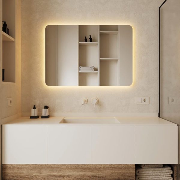 Frameless Rectangular LED Mirror – Backlit Rounded Corner Bathroom & Bedroom Mirror - Image 6