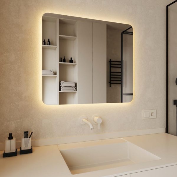 Frameless Rectangular LED Mirror – Backlit Rounded Corner Bathroom & Bedroom Mirror - Image 5