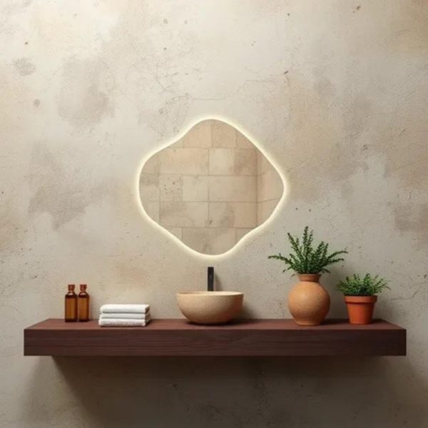 Round LED Bathroom Mirror – Irregular Wave-Shaped Vanity Wall Mirror - Image 2