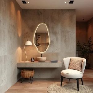 Asymmetrical LED Bathroom Mirror – Large Irregular Lighted Vanity Wall Mirror