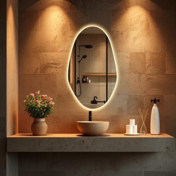 Asymmetrical LED Bathroom Mirror – Large Irregular Lighted Vanity Wall Mirror - Image 5