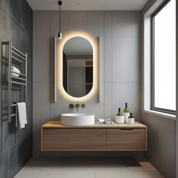 Pill-Shaped LED Mirror – Oval Lighted Bathroom & Vanity Wall Mirror - Image 2