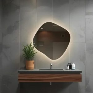 Asymmetrical LED Mirror – Irregular Round Lighted Wall Mirror