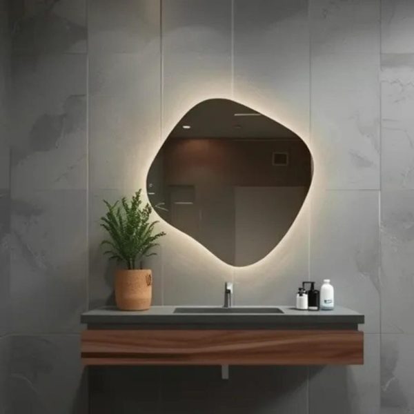 Asymmetrical LED Mirror – Irregular Round Lighted Wall Mirror
