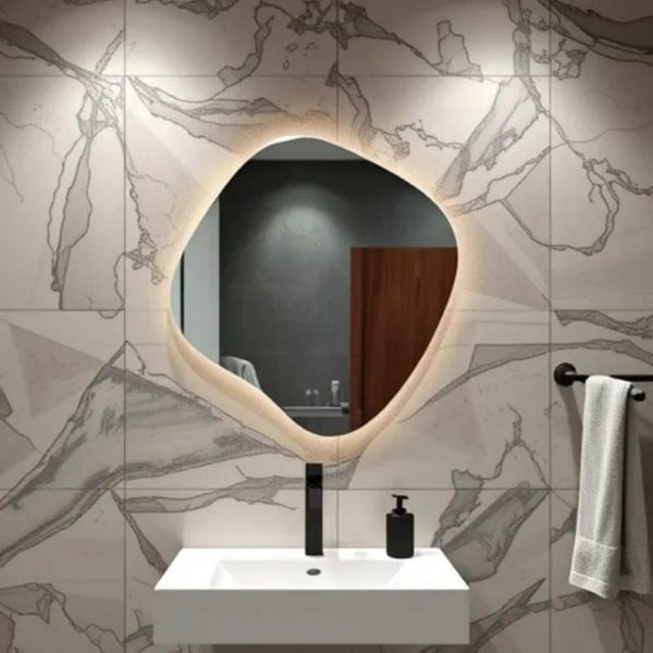 Asymmetrical LED Mirror – Irregular Round Lighted Wall Mirror - Image 2