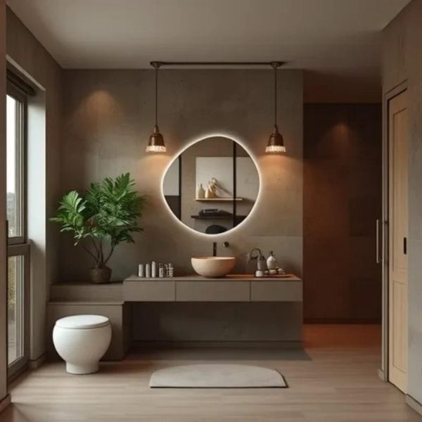 Asymmetrical LED Mirror – Irregular Round Wall & Makeup Mirror - Image 2
