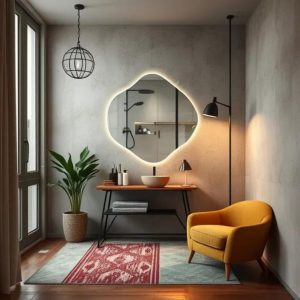 Round LED Bathroom Mirror – Irregular Wave-Shaped Vanity Wall Mirror