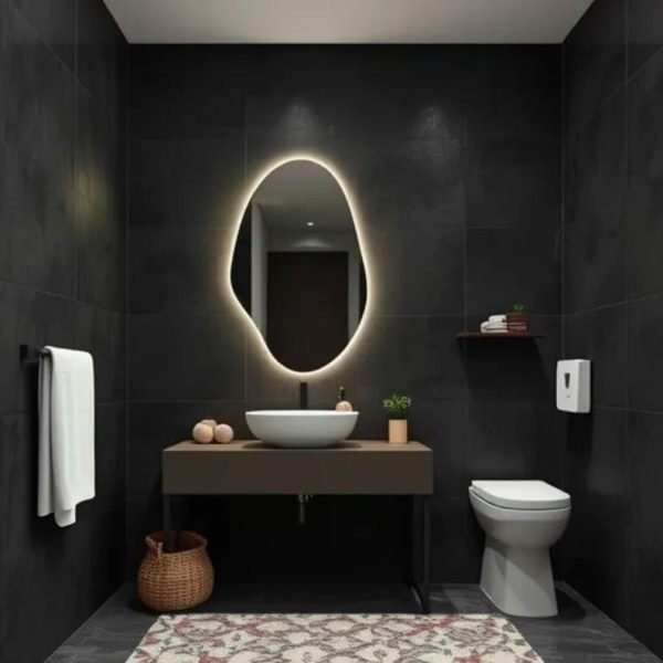 Asymmetrical LED Bathroom Mirror – Large Irregular Lighted Vanity Wall Mirror - Image 3