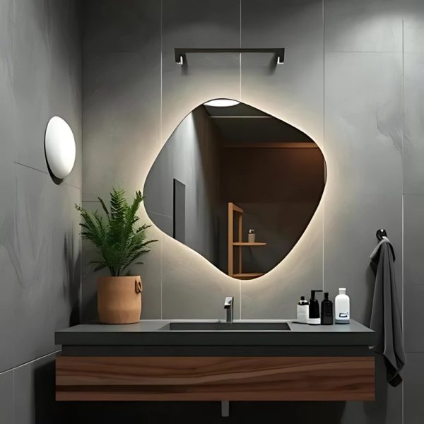 Asymmetrical LED Mirror – Irregular Round Lighted Wall Mirror - Image 4