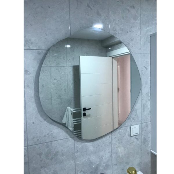 Irregular Round LED Mirror – Asymmetrical Backlit Wall & Bathroom Mirror - Image 2