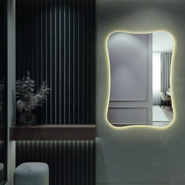 Rectangle Wavy LED Mirror – Modern Backlit Frameless Wall & Vanity Mirror - Image 7