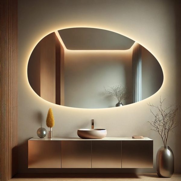 Oval LED Backlit Mirror – Large Asymmetrical Luxury Wall & Bathroom Mirror - Image 3