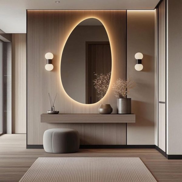 Oval LED Backlit Mirror – Large Asymmetrical Luxury Wall & Bathroom Mirror - Image 4