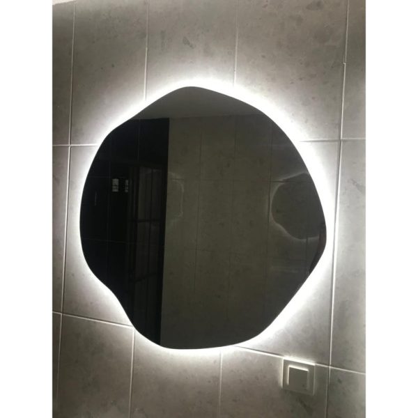 Irregular Round LED Mirror – Asymmetrical Backlit Wall & Bathroom Mirror - Image 4