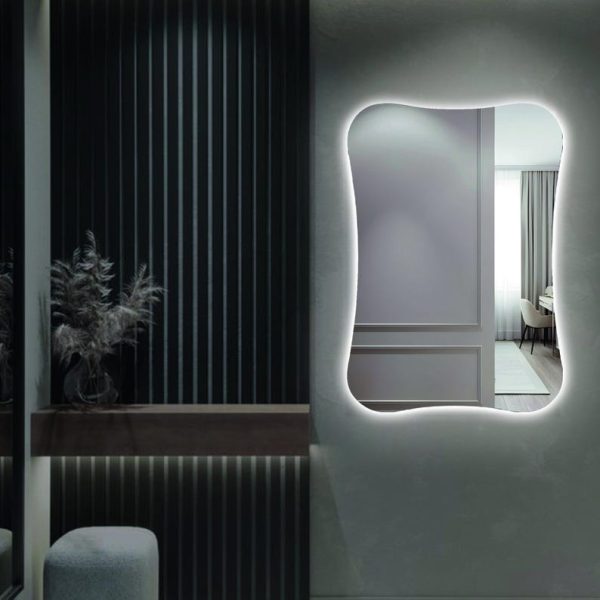 Rectangle Wavy LED Mirror – Modern Backlit Frameless Wall & Vanity Mirror - Image 4