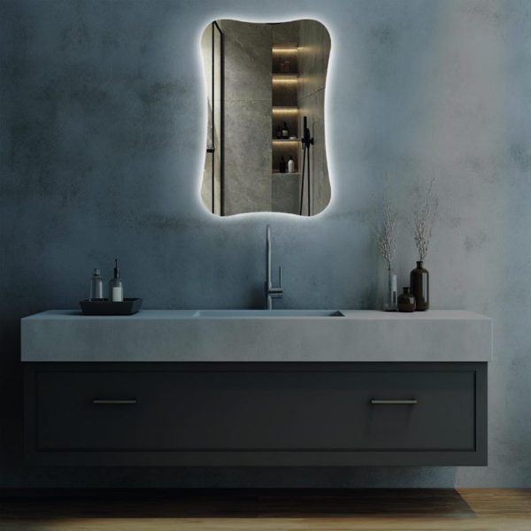Rectangle Wavy LED Mirror – Modern Backlit Frameless Wall & Vanity Mirror - Image 5