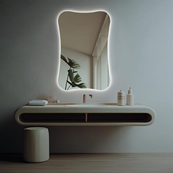 Rectangle Wavy LED Mirror – Modern Backlit Frameless Wall & Vanity Mirror - Image 3