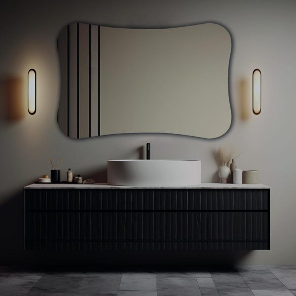 Rectangle Wavy LED Mirror – Modern Backlit Frameless Wall & Vanity Mirror - Image 2