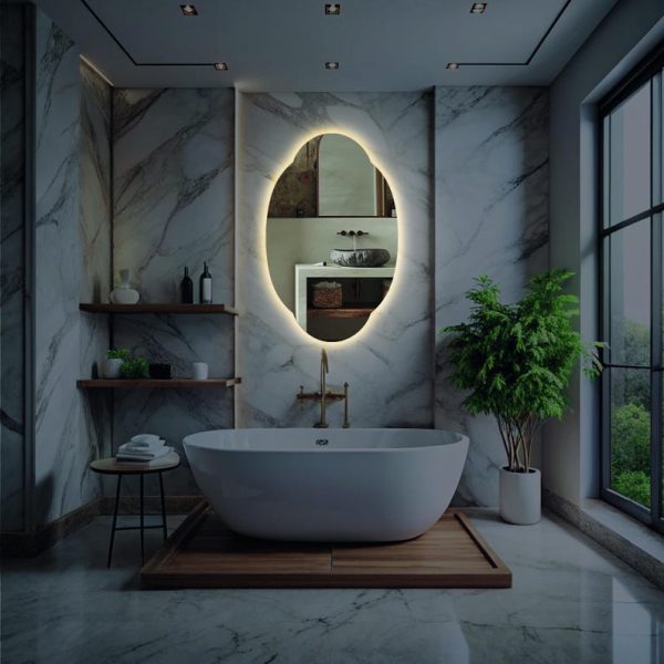 Cloud Shaped Oval LED Mirror – Modern Backlit Bathroom & Vanity Wall Mirror - Image 3