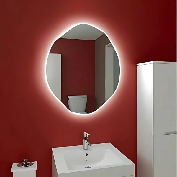 Asymmetrical Round LED Mirror – Irregular Lighted Wall Mirror for Bathroom & Bedroom