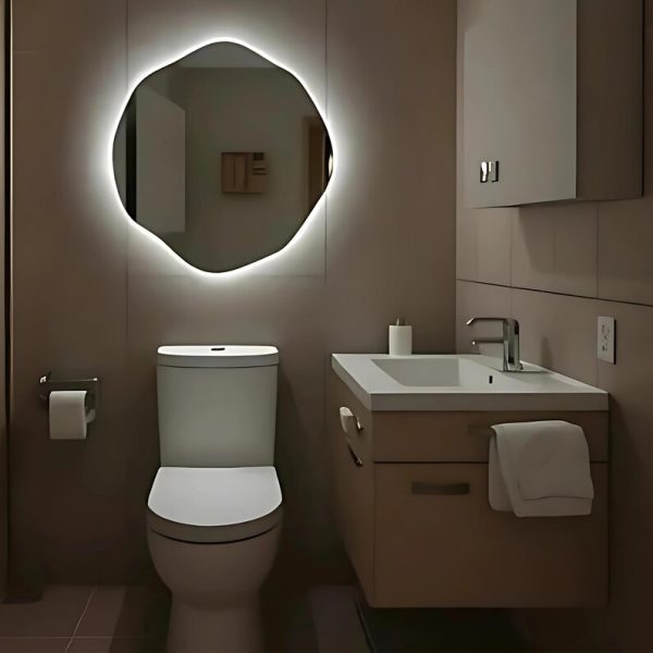 Asymmetrical Round LED Mirror – Irregular Lighted Wall Mirror for Bathroom & Bedroom - Image 3