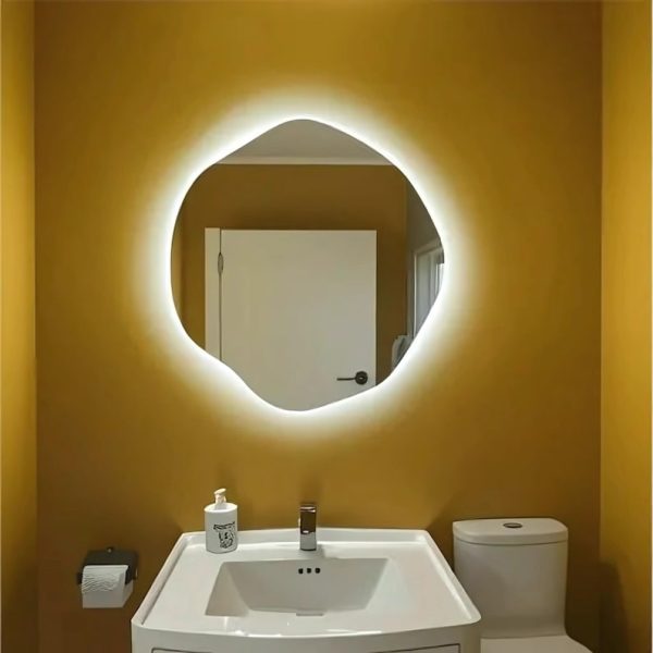 Asymmetrical Round LED Mirror – Irregular Lighted Wall Mirror for Bathroom & Bedroom - Image 4
