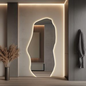 Modern Full Length LED Mirror – Irregular Backlit Tall Wall & Floor Mirror
