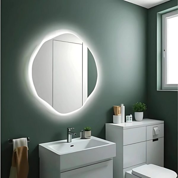 Asymmetrical Round LED Mirror – Irregular Lighted Wall Mirror for Bathroom & Bedroom - Image 2