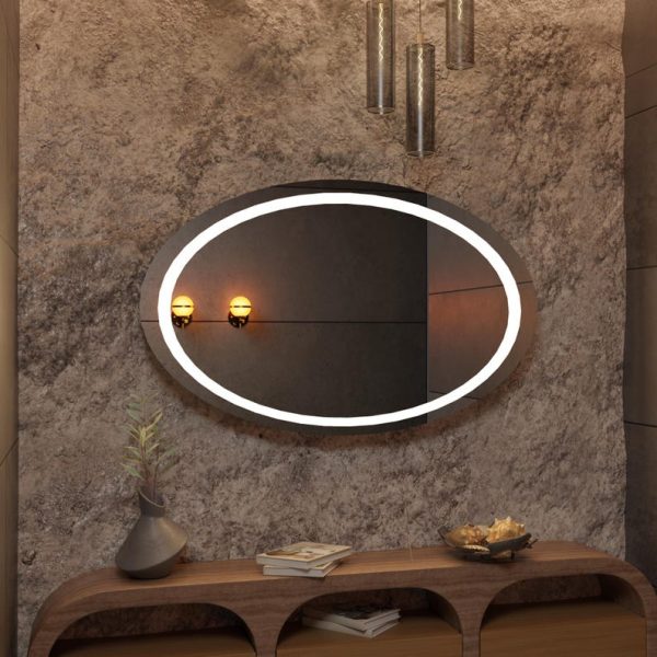 Modern Oval LED Mirror – Backlit Bathroom & Bedroom Vanity Wall Mirror - Image 2