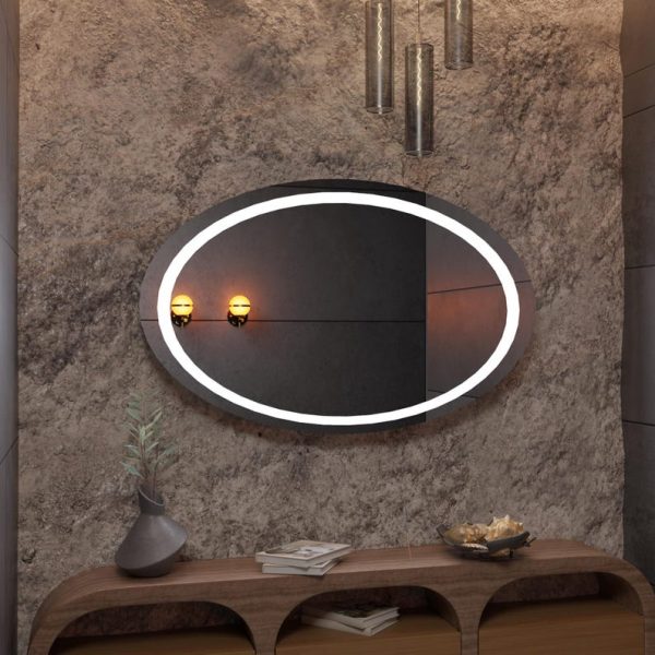 Modern Oval LED Mirror – Backlit Bathroom & Bedroom Vanity Wall Mirror - Image 3