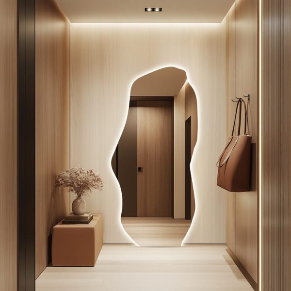 Modern Full Length LED Mirror – Irregular Backlit Tall Wall & Floor Mirror - Image 2