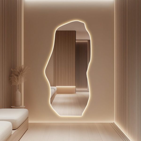 Modern Full Length LED Mirror – Irregular Backlit Tall Wall & Floor Mirror - Image 4