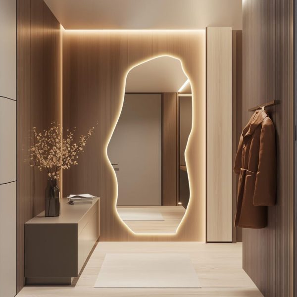 Modern Full Length LED Mirror – Irregular Backlit Tall Wall & Floor Mirror - Image 6