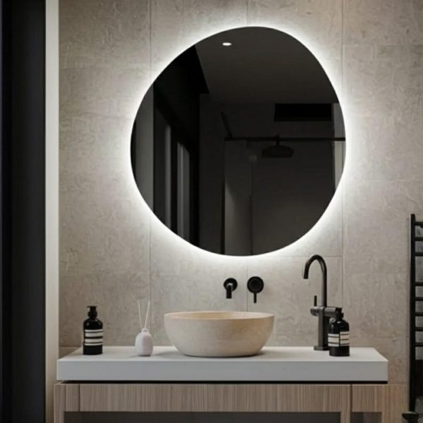 Asymmetrical LED Mirror – Irregular Round Wall & Makeup Mirror - Image 3