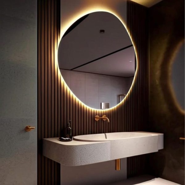 Asymmetrical LED Mirror – Irregular Round Wall & Makeup Mirror - Image 4