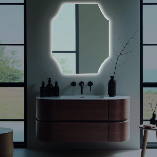 Elegant Geometric LED Wall Mirror – Unique Eight-Corner Backlit Bathroom Mirror - Image 3