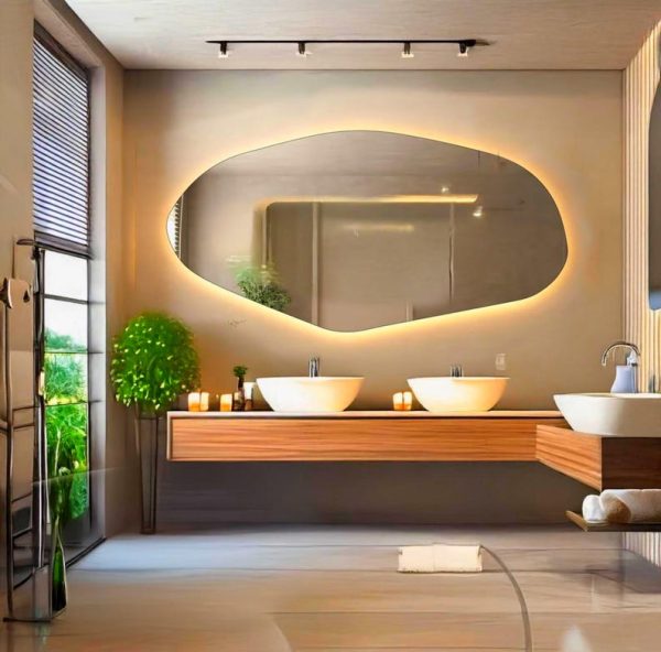 Sile Irregular LED Wall Mirror – Asymmetrical Modern Bathroom & Home Decor Mirror - Image 2
