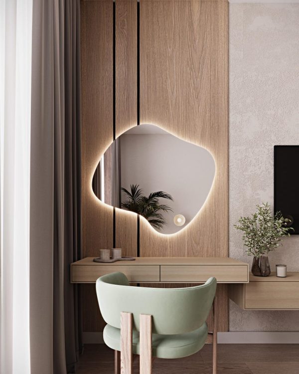 Irregular LED Backlit Mirror – Asymmetrical Lighted Bathroom & Vanity Wall Mirror
