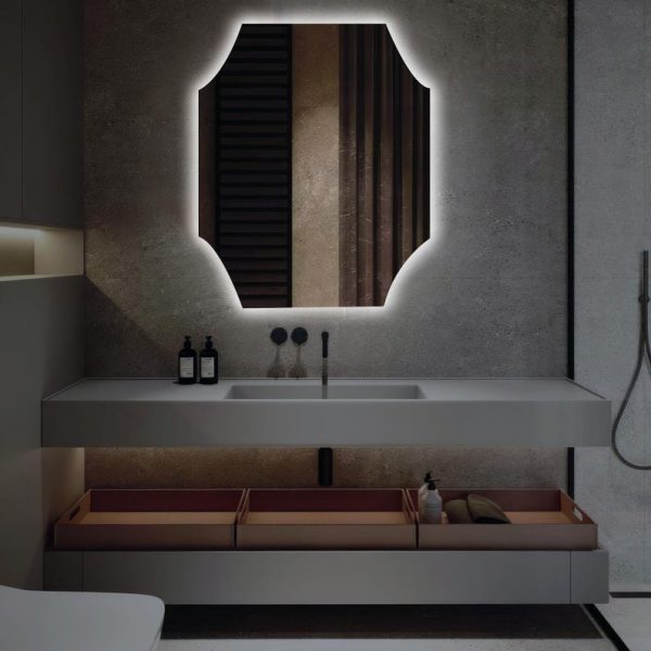 Elegant Geometric LED Wall Mirror – Unique Eight-Corner Backlit Bathroom Mirror - Image 4