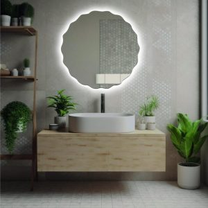 Wavy Round LED Mirror – Modern Wall-Mounted Lighted Vanity Mirror