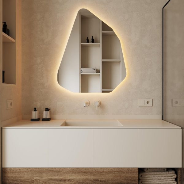 Asymmetrical LED Backlit Mirror – Modern Irregular Bathroom & Vanity Wall Mirror - Image 2