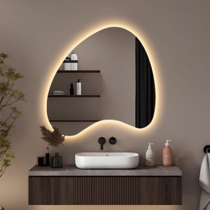 Asymmetrical Oval LED Mirror – Irregular Backlit Wall Hanging Bathroom & Home Decor Mirror