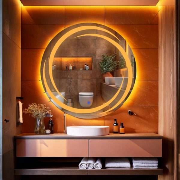 Flux LED Round Mirror – Touch Sensor, Dimmable Bathroom Vanity Mirror - Image 3
