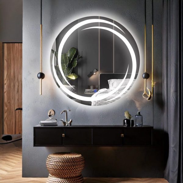 Flux LED Round Mirror – Touch Sensor, Dimmable Bathroom Vanity Mirror - Image 4