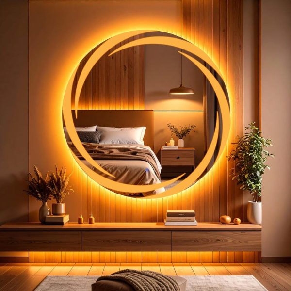 Whirlwind LED Round Mirror – Touch Sensor, Dimmable Bathroom Vanity Mirror - Image 3