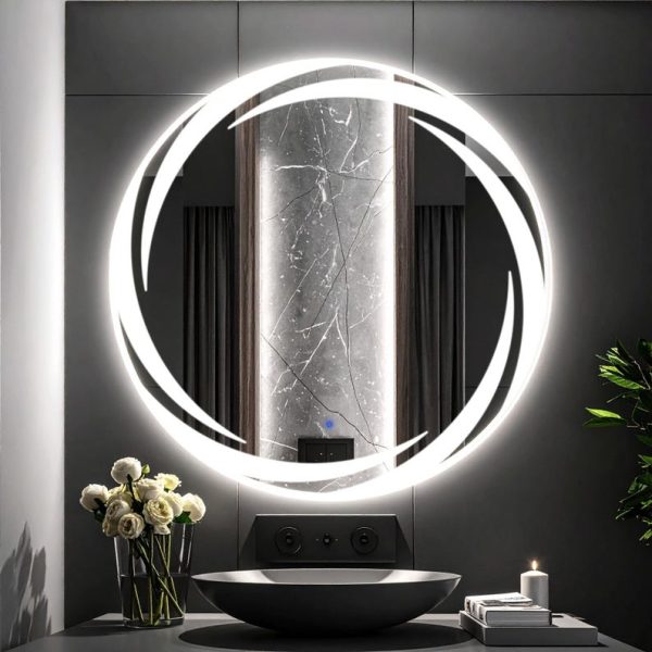 Whirlwind LED Round Mirror – Touch Sensor, Dimmable Bathroom Vanity Mirror - Image 2