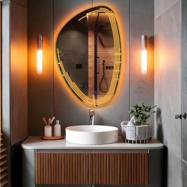 Fractura Asymmetric LED Mirror – Touch Sensor Dimmable Bathroom Vanity Mirror - Image 5