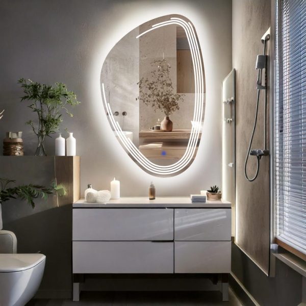Fractura Asymmetric LED Mirror – Touch Sensor Dimmable Bathroom Vanity Mirror - Image 2