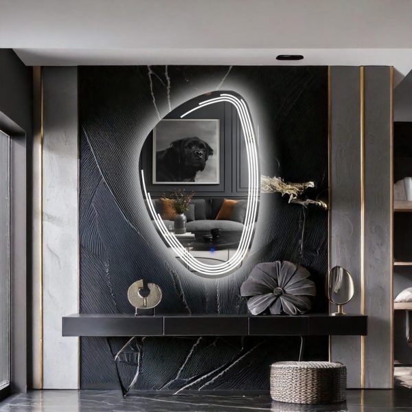 Fractura Asymmetric LED Mirror – Touch Sensor Dimmable Bathroom Vanity Mirror - Image 3